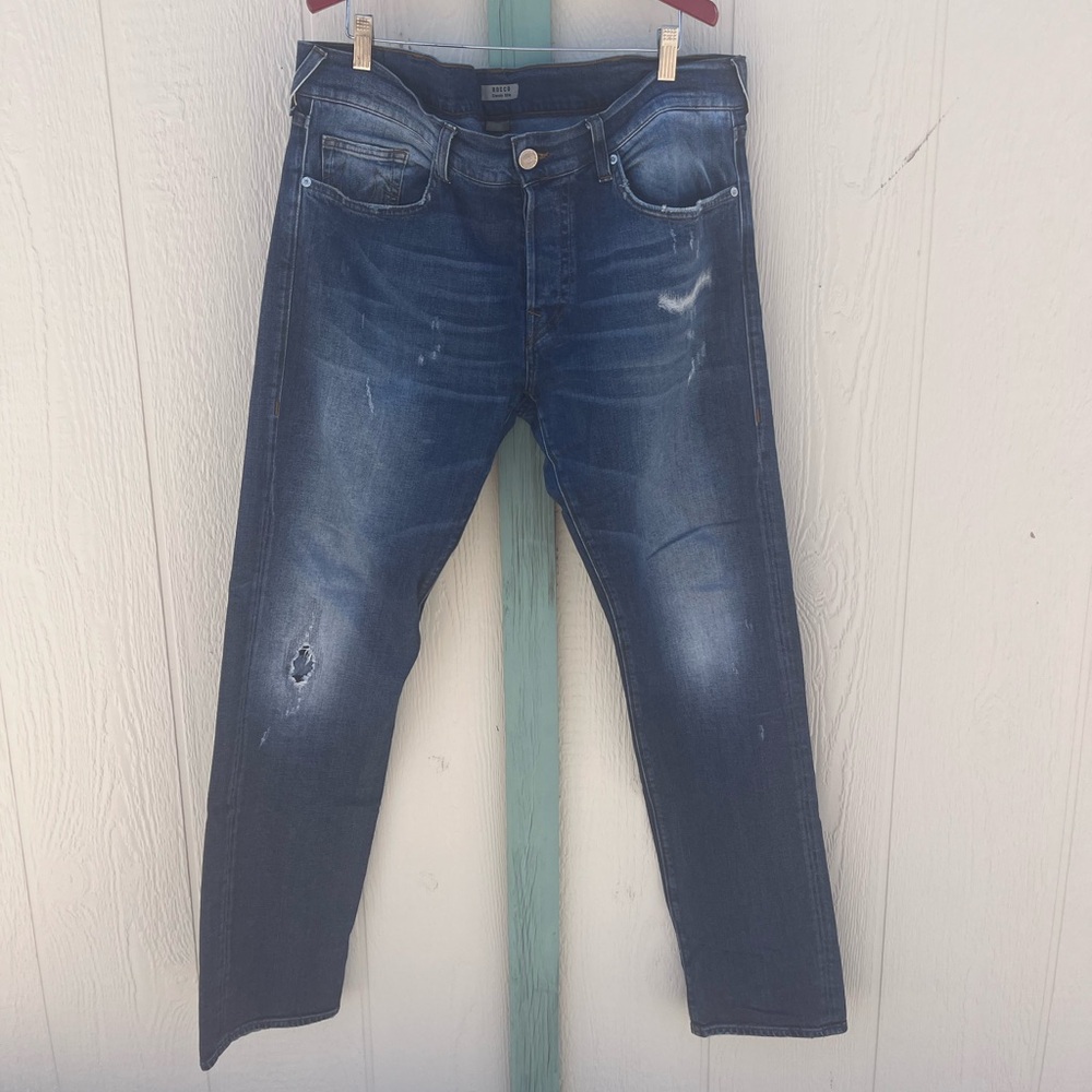 True Religion Men's Rocco Classic Slim Distressed Button Fly Jeans 38